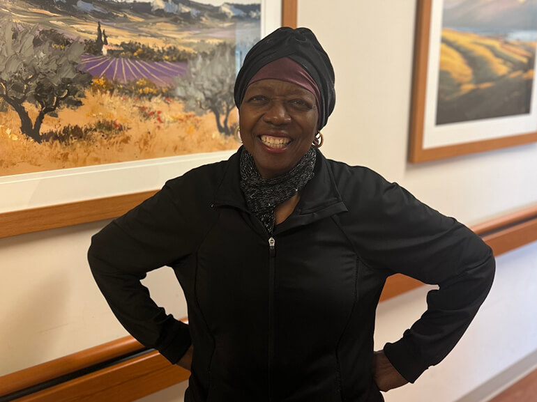 Ernestine Montgomery smiles after rehabilitation.