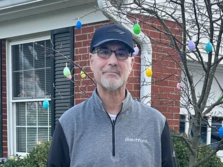Rick Rocco smiles after returning home from rehabilitation.